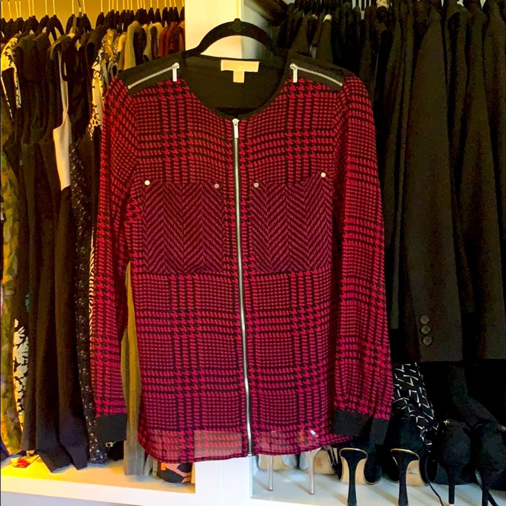 Michael Kors Pink (Fuschia) Print Top (Sheer)